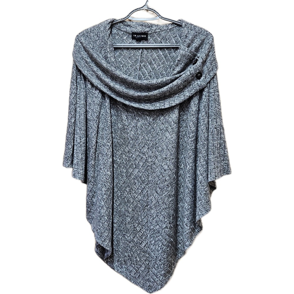 I.N. Studio Woman Marled Gray Knit Cowl Neck Asymmetrical Poncho Top Size 3X